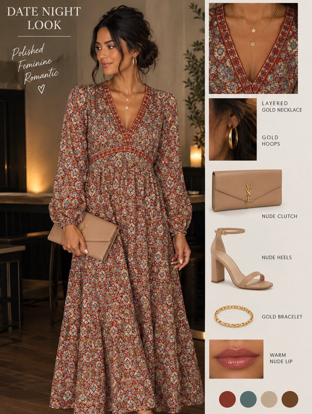 Max Studio Rust Paisley Long Sleeve Maxi Dress Size Small